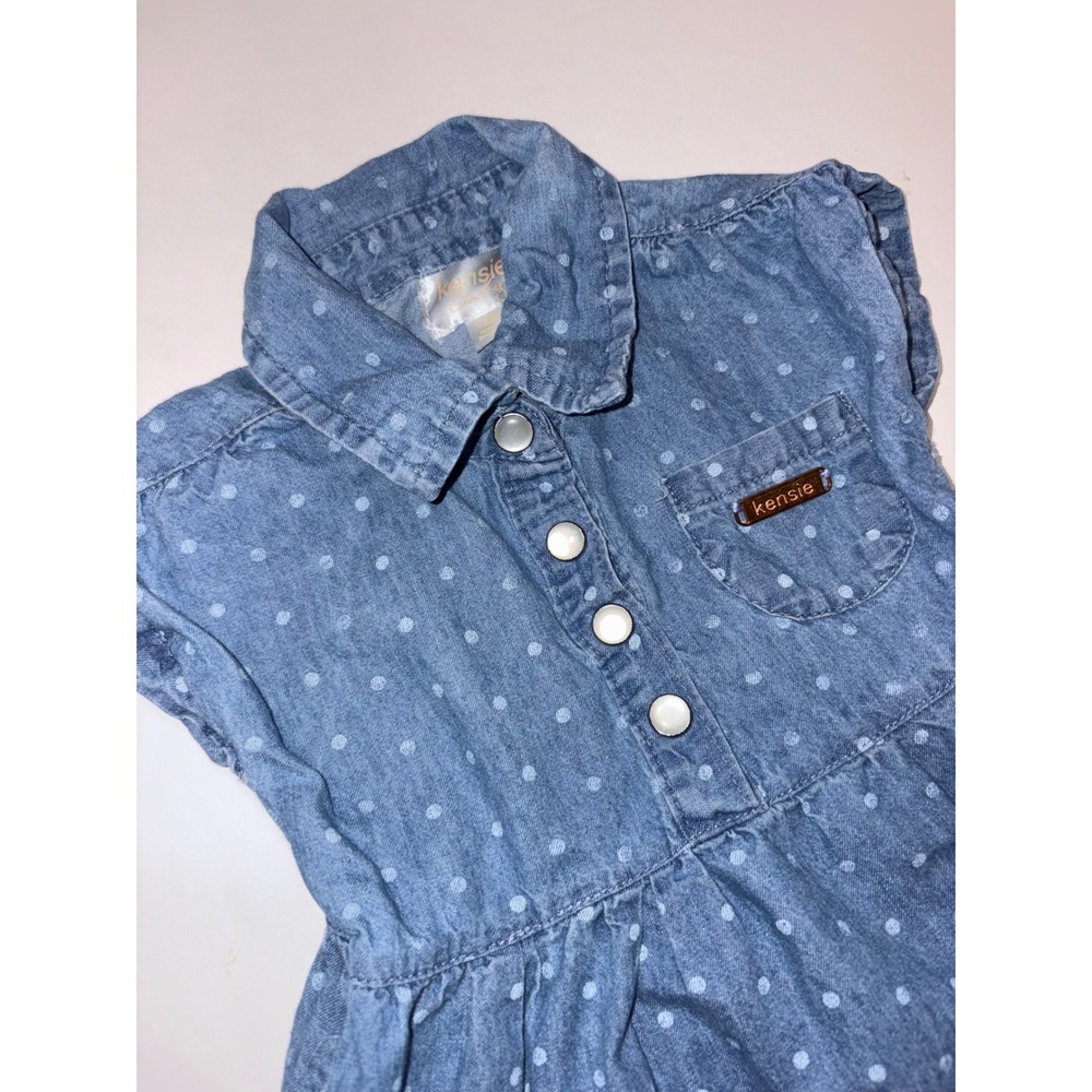 Kensie Baby Girls Blue Polka Dot Denim Tiered Button Front Dress Size 12M - Picture 2 of 4